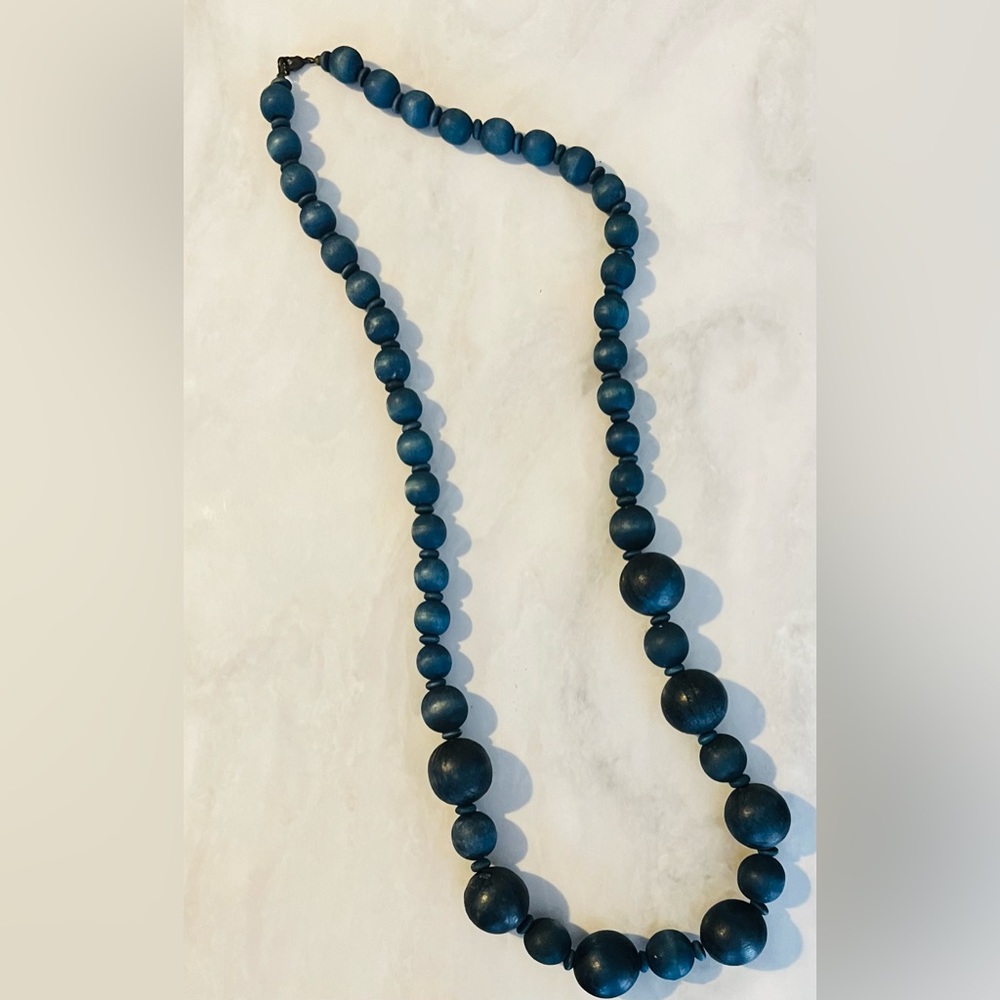 Navy blue long beaded necklace